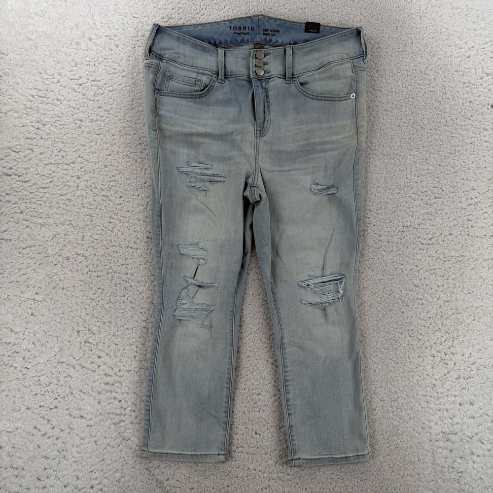 Torrid Crop Jegging Super Soft Jeans Womens 14 Plus Blue Light Wash Distressed